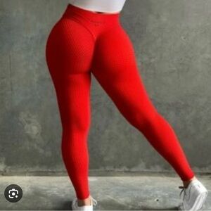 Women's Vibrant Red Textured Leggings